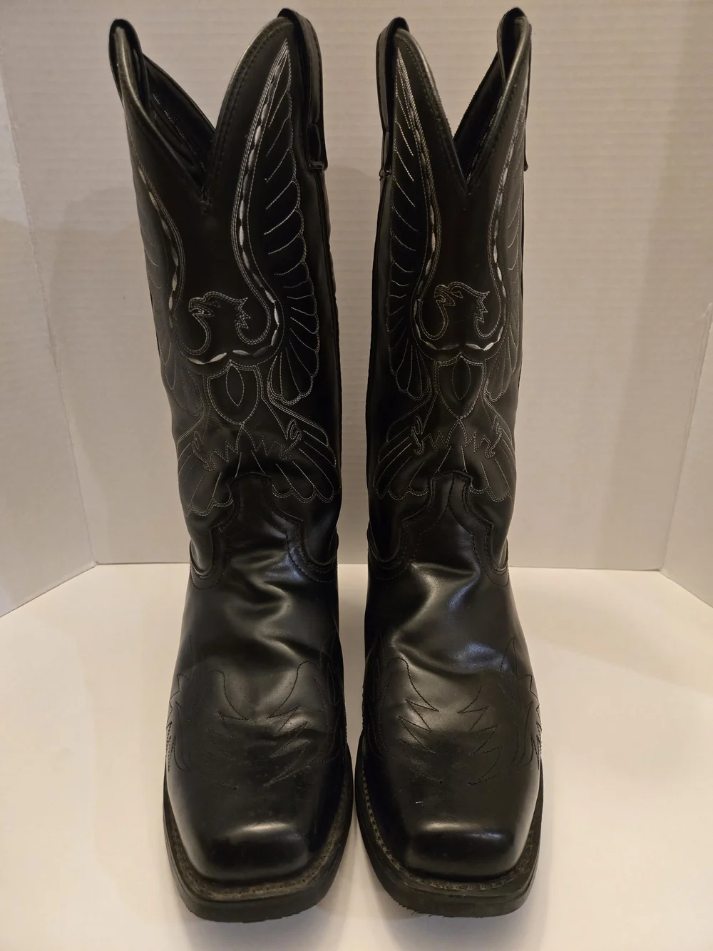 Laredo Mens Black Vamp Fox Wing-Stitched Western Boots